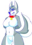  absurd_res alpha_channel anthro blue_eyes blush breasts canid canine canis collar embarrassed featureless_breasts female fur grey_fur hands_behind hi_res mammal one_eye_closed sheenufilms simple_background solo tongue tongue_out white_belly wide_hips wink wolf 