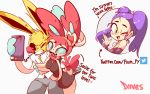  ! &lt;3 16:10 angry anthro biped black_eyebrows black_sclera blue_eyes blue_sclera bound breasts canid clothing dialogue digital_media_(artwork) diives dress dress_shirt eeveelution english_text eyebrows eyelashes female fur gloves_(marking) hair_bow hair_ribbon hi_res human joltee_(diives) jolteon long_ears male mammal markings multicolored_fur nintendo open_mouth open_smile pants phone pink_ears pink_fur plum_py pok&eacute;mon pok&eacute;mon_(species) ribbons scowl selfie shirt simple_background smile sylvee_(diives) sylveon t-shirt teeth text tongue twitter two_tone_fur v_sign video_games white_background yellow_ears yellow_fur 