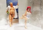  action_figure age_difference badtastetoybox bald_man bottle fat fat_man giant_penis immanent_sex mizuho_kazami onegai onegai_teacher! oyaji panties panty_pull red_hair robe shower toy_photography, twins! underwear undressing wine_bottle 