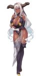  1girl bracelets breasts dark_elf dark_skin demon_girl elf full_body game_cg horns jewelry monster_girl muchimuchi_dekapai_mara_gui_maou-sama_to_onboro_yojouhan_dousei_seikatsu official_art orcsoft pointy_ears sian solo white_hair 