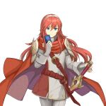  1girl absurdres alternate_color cape card dakkalot falchion_(fire_emblem) fingerless_gloves fire_emblem fire_emblem:_kakusei fire_emblem_cipher fire_emblem_heroes gloves highres long_hair looking_at_viewer lucina nintendo red_hair smile super_smash_bros. tiara 