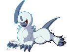  absol ambiguous_gender eryz feral fur hi_res horn looking_at_viewer nintendo pok&eacute;mon pok&eacute;mon_(species) red_eyes simple_background solo video_games white_fur 