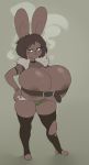 anthro belt_bra big_breasts breasts bulumble-bee cigarette clothed clothing female freckles hair hand_on_hip hi_res huge_breasts hyper hyper_breasts lagomorph legwear leporid maddy mammal rabbit simple_background smoke solo stockings voluptuous wide_hips 