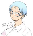  blue_hair blush bra breasts constricted_pupils glasses large_breasts see-through short_hair smile tsukudani_(coke-buta) underwear very_short_hair 