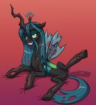  2019 absurd_res changeling crown fangs friendship_is_magic hi_res horn lying mane my_little_pony my_little_pony:friendship_is_magic on_side queen_chrysalis_(mlp) raised_brow seductive simple_background sketchy_skylar smile wings 