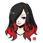  1girl black_hair blue_eyes crow_(gravity_daze) gravity_daze gravity_daze_2 hair_over_one_eye headshot multicolored_hair neck red_hair solo two-tone_hair 