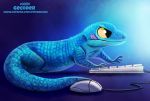  ambiguous_gender blue_background blue_body blue_scales blue_theme computer_mouse digital_media_(artwork) digital_painting_(artwork) feral full-length_portrait gecko humor keyboard lizard piper_thibodeau portrait pun reptile scales scalie simple_background solo tongue tongue_out visual_pun yellow_eyes 