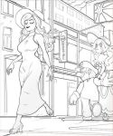  1boy 2girls angry bare_arms breasts crazy_eyes donkey_kong_(series) dress earrings facial_hair gloves hat high_heels jewelry lipstick long_dress long_hair makeup mario mario_(series) mayor multiple_girls mustache nintendo overalls pauline plumber princess princess_peach smug super_mario_bros. super_mario_odyssey walking 