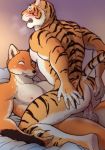  anal anal_penetration anthro balls blush canid canine cowgirl_position duo erection felid fox hi_res humanoid_penis male male/male mammal maririn muscular muscular_male nude on_top open_mouth pantherine penetration penis sex smile sweat tiger 