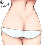  1girl ass butt_crack dimples_of_venus gertrud_barkhorn highres isosceles_triangle_(xyzxyzxyz) monochrome_background panties simple_background solo strike_witches thigh_gap underwear white_background white_panties world_witches_series 