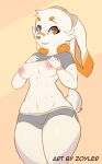  anthro breasts clothed clothing female hi_res looking_at_viewer nintendo nipples pok&eacute;mon pok&eacute;mon_(species) scorbunny shirt_up smile solo standing sweat thick_thighs video_games wide_hips zoyler 
