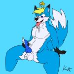  2019 animal_genitalia animal_penis anthro arctic_fox arctix ball_tuft balls belly_tuft black_fur blonde_hair blue_eyes blue_fur blush canid canine canine_penis chest_tuft crown dipstick_tail drooling erection flat_colors fox fur gloves_(marking) grey_fur hair hi_res inner_ear_fluff knot male mammal markings masturbation multicolored_tail nude penile_masturbation penis precum saliva sheath sitting solo tuft white_fur wolfdalekenfem 