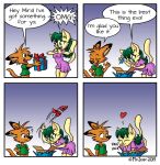  &lt;3 2019 ? anthro bottomless canid canine clothed clothing comic digital_media_(artwork) dipstick_ears domestic_cat dress duo eyes_closed felid feline felis female fox gift green_hair hair male mammal shirt smile sonicpegasus 