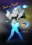  2018 biped breasts clothing dialogue english_text female fingerless_gloves front_view ghost gloves glowing humanoid machine non-mammal_breasts not_furry psyk323 robot signature smile solo spirit standing telekinesis text trick_or_treat wide_hips 