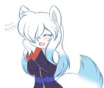  anthro arctic_wolf blush breasts canid canine canis clothed clothing deity digital_media_(artwork) female fur hair hi_res mammal papilrux rasiel_(papilrux) simple_background solo white_fur wolf 