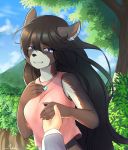  ambiguous_gender anthro black_hair blue_eyes canid canine canis crying domestic_dog duo female female_focus first_person_view forest hair hand_holding happy hi_res human love male_pov mammal oloxbangxolo povo sally_(povinne10) smile solo_focus tears tree 