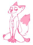  2018 ambiguous_gender anthro bedroom_eyes canid canine cheek_tuft chest_tuft convenient_censorship dipstick_tail disney fox fuel_(artist) gloves_(marking) half-closed_eyes kneeling looking_at_viewer mammal markings monochrome multicolored_tail nick_wilde nude pink_theme seductive simple_background socks_(marking) tuft white_background zootopia 