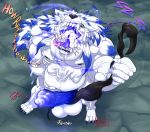  2019 4_toes 5_fingers angelo_(hungothenomster) anthro balls biceps big_balls big_penis black_nose blue_eyes blue_fur blue_hair blue_penis blue_skin canid canine canis capcom clothing darkstalkers digitigrade drooling duo english_text erection eyebrows fur hair hand_on_stomach hi_res hungothenomster jon_talbain male mammal multicolored_fur multicolored_hair multicolored_skin musclegut muscular muscular_male muscular_thighs oral_vore pecs penis saliva sharp_teeth slightly_chubby standing teeth text thick_penis toes torn_underwear two_tone_fur two_tone_hair two_tone_skin underwear vein video_games vore were werecanid werecanine werewolf white_fur white_hair white_skin wolf 