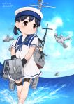  2girls aircraft aircraft_request airplane black_hair blue_sailor_collar blue_sky brown_eyes cloud day dress fairy_(kantai_collection) full_body harukaze_unipo hat hiburi_(kantai_collection) kantai_collection low_ponytail multiple_girls outdoors ponytail sailor_collar sailor_dress sailor_hat shoes short_hair short_sleeves sky socks solo_focus uwabaki white_dress white_headwear white_legwear 