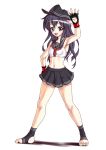  1girl adapted_uniform akatsuki_(kantai_collection) eyebrows_visible_through_hair fingerless_gloves gloves kantai_collection long_hair looking_at_viewer midriff mixed_martial_arts mma_gloves navel purple_hair rigid simple_background solo sports_bra white_background 