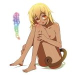  10s 1girl 2016 blonde_hair breasts chinese_zodiac dark_skin medium_breasts medium_hair monkey_tail mythless nipples nude orange_eyes original simple_background smile solo tail white_background year_of_the_monkey 