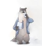  2019 absurd_res anthro beverage clothed clothing coffee hi_res humanoid_hands male mammal mustelid necktie nele_chung open_shirt shirt simple_background solo white_background 