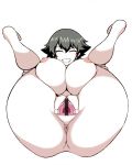  1girl anus black_hair blush breasts eyes_closed girls_und_panzer large_breasts lying nipples nude on_back pepperoni_(girls_und_panzer) pussy spread_pussy 