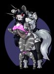  abdominal_bulge anthro anthro_on_anthro big_breasts breasts cleavage clothed clothing dickgirl dickgirl/female equid equine female from_behind_position hi_res horn hybrid intersex intersex/female limebreaker mammal sex titfuck under_boob unicorn zebra 