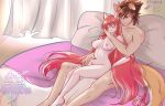  animal_humanoid artemis_tsukino bed bedroom breasts brown_eyes brown_hair canid canid_humanoid canine canine_humanoid cat_humanoid curtains dog_humanoid duo eyes_closed fan_character felid felid_humanoid feline feline_humanoid female hair hairpin haruhixros hi_res humanoid long_hair long_tail male mammal nipples nude one_eye_closed pink_hair relaxing romantic 