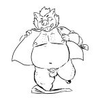  2019 anthro balls belly blush clothing flaccid gouryou humanoid_hands humanoid_penis male mammal mohawk moobs navel nipples overweight overweight_male pants penis riversausage shirt simple_background solo suid suina sus_(pig) tokyo_afterschool_summoners tongue tongue_out undressing video_games white_background wild_boar 