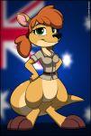  2019 anthro australian_flag barefoot big_butt big_nose bottomless butt clothed clothing eyelashes female fur hair macropod mammal marsupial orange_hair sheila sheila_(spyro) simple_background solo spyro_reignited_trilogy spyro_the_dragon tagme verona7881 video_games 