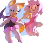  amy_rose big_breasts breasts chiropteran clothed clothing dress duo eulipotyphlan female gloss hammer hedgehog legwear mammal panties rouge_the_bat skirt sonic_(series) tights tools underwear 