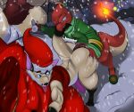  2018 anal anal_penetration anthro balls bite butt canid canine canis charmeleon christmas claws clothed clothing digital_media_(artwork) draxler duo erection fire flaming_tail fox fur halo holidays humanoid_penis knot male male/male mammal nintendo outside penetration penis pok&eacute;mon pok&eacute;mon_(species) rough_sex satsui-n0-had0u scalie sex slightly_chubby snow sweater tongue video_games 