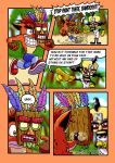  aku_aku anthro bandicoot butt clothing crash_bandicoot crash_bandicoot_(series) doctor_neo_cortex english_text feathers fur green_eyes hair hi_res human male mammal marsupial mask max_comix multicolored_feathers naughty_dog sony_corporation sony_interactive_entertainment text video_games wood 