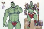  2019 abs armor beard black_hair blueglueclue body_hair bulge clothed clothing color_swatch facial_hair green_skin hair hammer hi_res humanoid loincloth male melee_weapon muscular muscular_male navel nipples not_furry orc pecs scar simple_background solo tattoo tools tusks underwear warhammer weapon white_background 