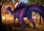  animal_genitalia blue_eyes claws cloaca day dinosaur dradmon female feral hi_res log nude outside reptile scalie solo spinosaurid spinosaurus standing stripes theropod toe_claws tree wood 