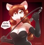  alfa995 anthro breasts brown_eyes brown_hair cervid clothing corset dialogue digital_media_(artwork) doe_(alfa995) english_text female gloves gradient_background hair lingerie long_hair looking_at_viewer mammal markings simple_background skull smile solo text whip 