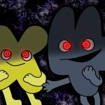  2018 animate_inanimate bfdi digital_media_(artwork) duo four glowing glowing_eyes invalid_background male not_furry object_shows red_eyes smile tagme x 