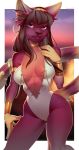  anthro breasts clothing felid feline female hair junebuq looking_at_viewer mammal smile solo standing swimsuit thigh_gap wide_hips 
