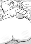  2019 anthro bed belly blush butt gouryou humanoid_hands lying male mammal moobs nipples overweight overweight_male s1b9t solo suid suina sus_(pig) tokyo_afterschool_summoners video_games wild_boar 