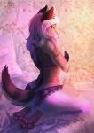  2019 anthro breasts canid canine canis clothed clothing digital_media_(artwork) domestic_dog eri-yo hair kneeling mammal smile solo white_hair 