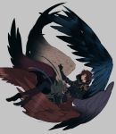  1boy armor black_legwear boots brown_hair fingerless_gloves gloves granblue_fantasy hood hood_down male_focus multicolored multicolored_wings multiple_wings red_eyes sandalphon_(granblue_fantasy) seraph short_hair sinhatugamai solo wings 