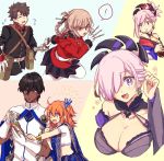  ahoge alternate_costume arjuna_(fate/grand_order) bag black_hair braid breasts cleavage cosplay dark_skin dark_skinned_male earrings eating fate/grand_order fate_(series) florence_nightingale_(fate/grand_order) fujimaru_ritsuka_(female) fujimaru_ritsuka_(male) gun hair_over_one_eye indian_clothes jewelry large_breasts mash_kyrielight midriff military military_uniform miyamoto_musashi_(fate/grand_order) miyamoto_musashi_(fate/grand_order)_(cosplay) nm222 orange_hair pink_hair purple_hair satchel scalpel uniform weapon 