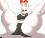  anthro bandage bra buckteeth bunybunyboi butt camel_toe clothing exercise female huge_thighs lagomorph mammal muscular muscular_female nintendo plump_labia pok&eacute;mon pok&eacute;mon_(species) pussy red_eyes scorbunny shorts solo sports_bra spread_legs spreading sweat teeth thick_thighs underwear video_games workout 