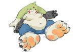  2019 anthro belly clothing digimon digimon_(species) eyecandy gargomon hi_res male moobs nipples overweight overweight_male pants simple_background sitting solo white_background 