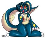  2019 anthro anthrofied borky-draws breasts digital_media_(artwork) eelektross eye_contact female fish hi_res looking_at_another marine nintendo non-mammal_breasts pok&eacute;mon pok&eacute;mon_(species) pok&eacute;morph pussy red_eyes simple_background smile solo video_games 