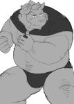  2019 absurd_res anthro belly bulge chernobog clothing cute_fangs demon hi_res horn male navel overweight overweight_male simple_background solo sv_grart tokyo_afterschool_summoners underwear video_games 