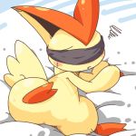  2012 2_toes ambiguous_gender big_ears blindfold blush butt_wings crepix fangs feral fur legendary_pok&eacute;mon low_res lying mammal nintendo orange_fur pok&eacute;mon pok&eacute;mon_(species) simple_background solo spread_legs spreading toes victini video_games white_background wings 