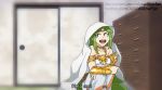  abswillowfan blanket boku_no_hero_academia chest_of_drawers dress green_hair jewelry kid_icarus looking_back necklace nintendo open_mouth palutena parody smile squatting white_dress 