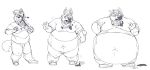  anthro belly belly_overhang big_belly canid canine canis clothed clothing collar fur hand_on_hip holding_object hyper hyper_belly male mammal midriff moobs morbidly_obese navel obese obese_male overweight overweight_male sequence simple_background solo standing surprise thick_thighs tousou_(artist) weight_gain white_background wolf 